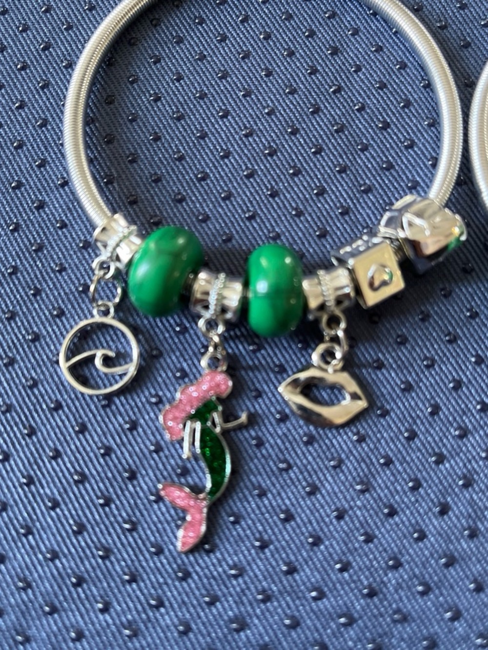 Silver-Tone Mermaid Charm Bracelet with Green Beads